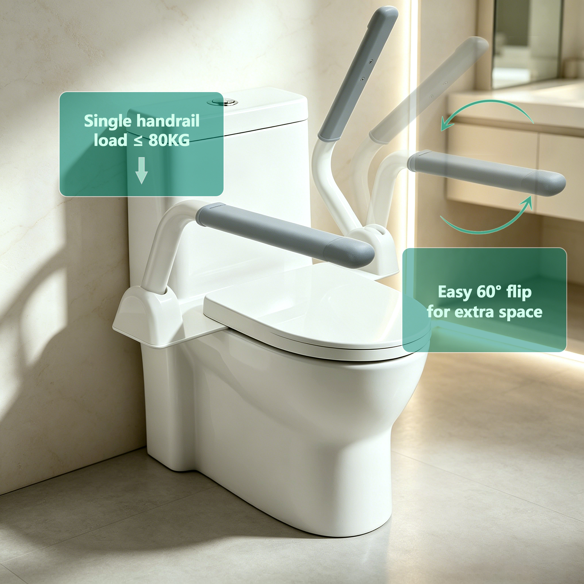 Toilet Safety Rails for Seniors (500 lbs), FSA HSA, Handicap Toilet Rails with Foldable Handles, Toilet Assist Rails, Toilet Rails for Seniors, Heavy Duty Toilet Safety Frames Rails with Arms