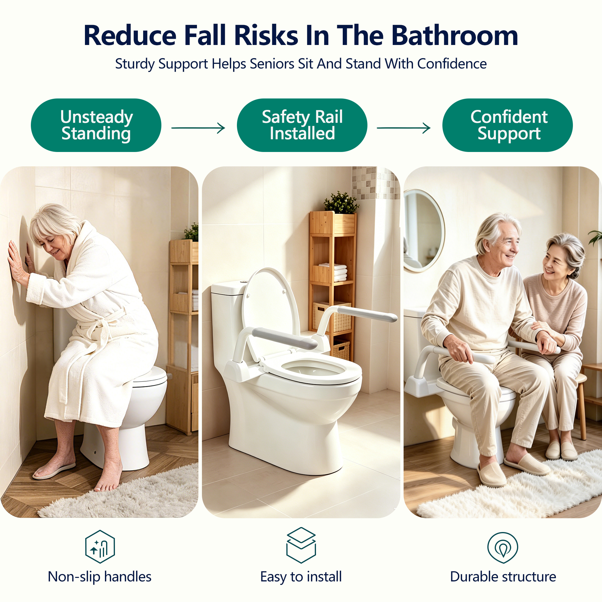 Toilet Safety Rails for Seniors (500 lbs), FSA HSA, Handicap Toilet Rails with Foldable Handles, Toilet Assist Rails, Toilet Rails for Seniors, Heavy Duty Toilet Safety Frames Rails with Arms - Image 6