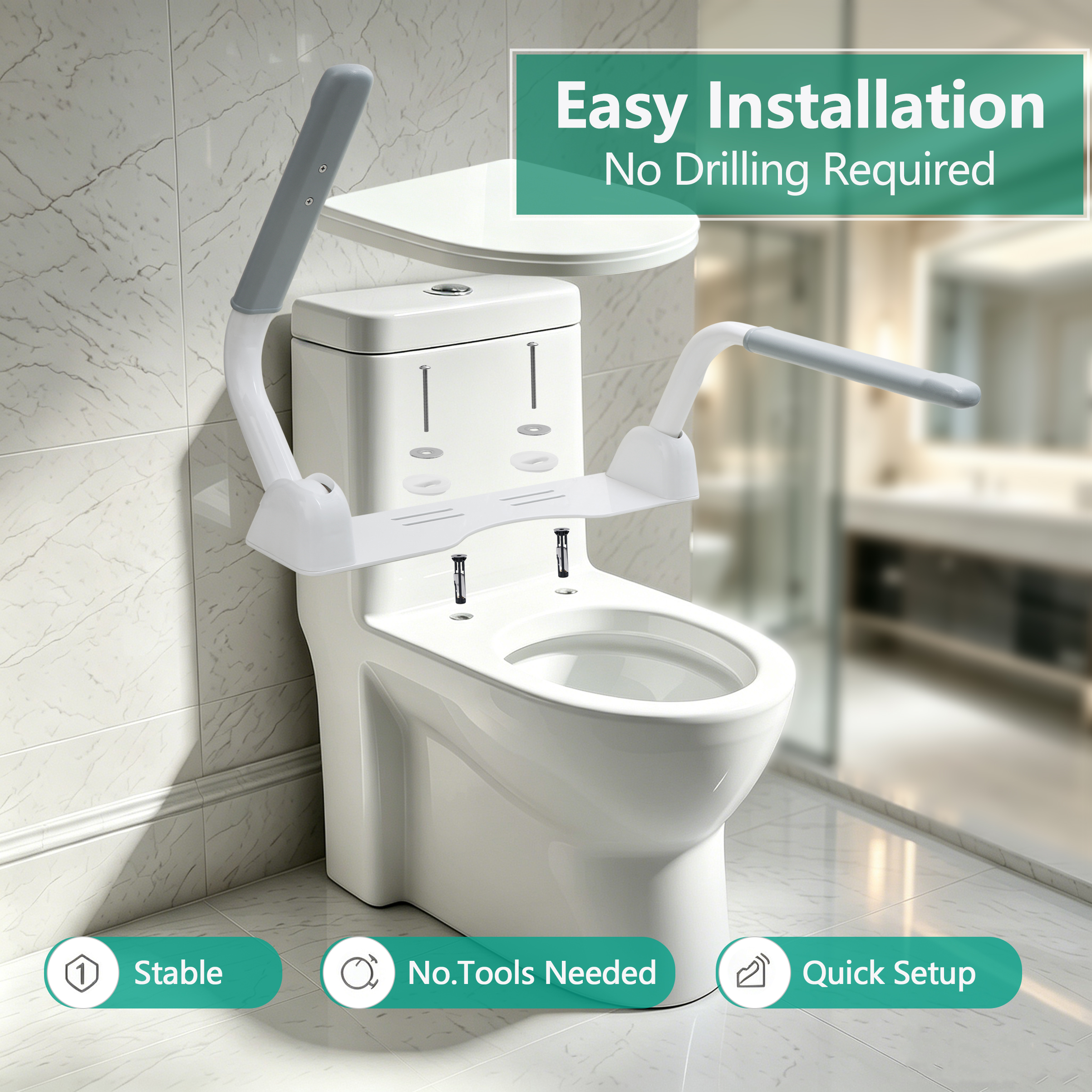 Toilet Safety Rails for Seniors (500 lbs), FSA HSA, Handicap Toilet Rails with Foldable Handles, Toilet Assist Rails, Toilet Rails for Seniors, Heavy Duty Toilet Safety Frames Rails with Arms - Image 5