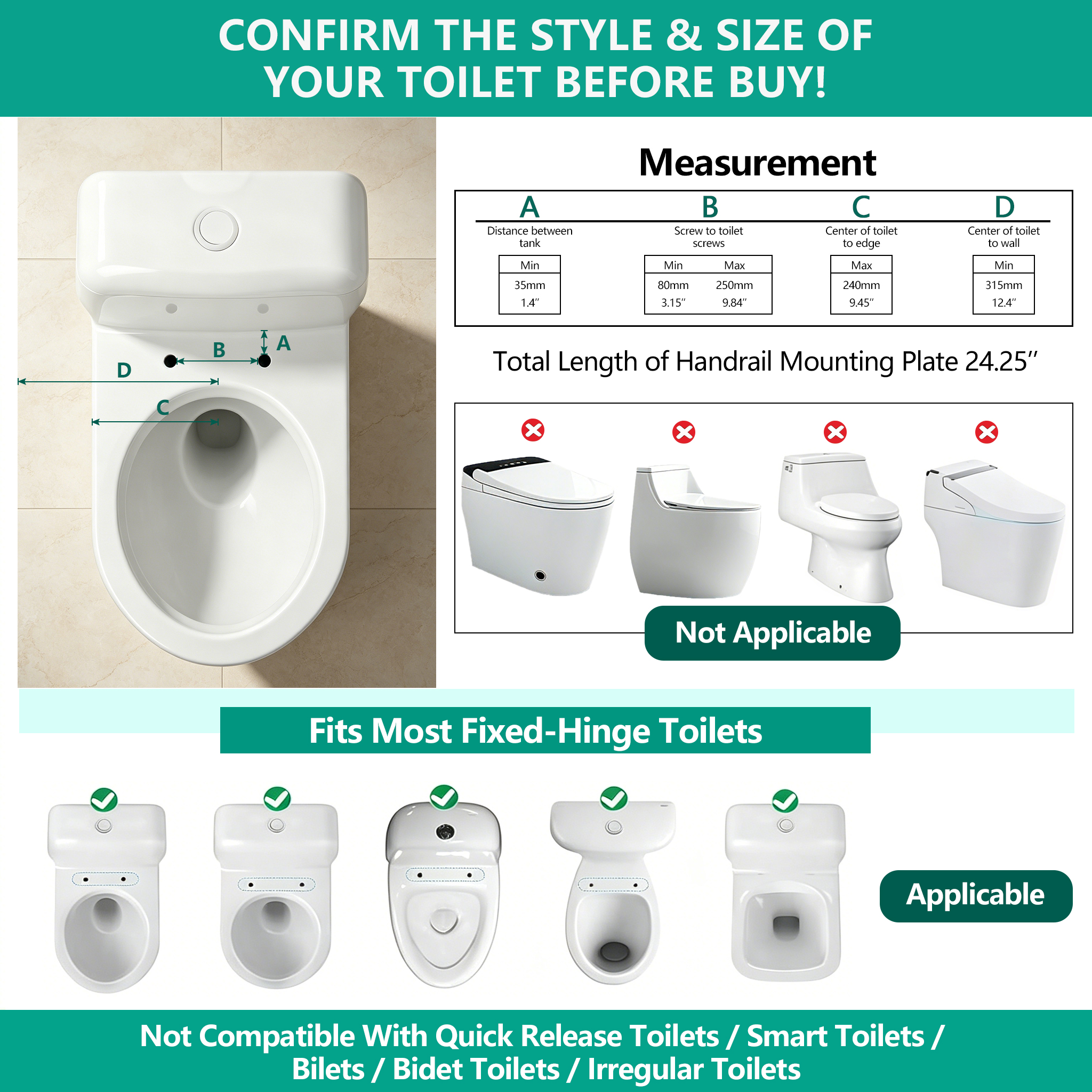 Toilet Safety Rails for Seniors (500 lbs), FSA HSA, Handicap Toilet Rails with Foldable Handles, Toilet Assist Rails, Toilet Rails for Seniors, Heavy Duty Toilet Safety Frames Rails with Arms - Image 4